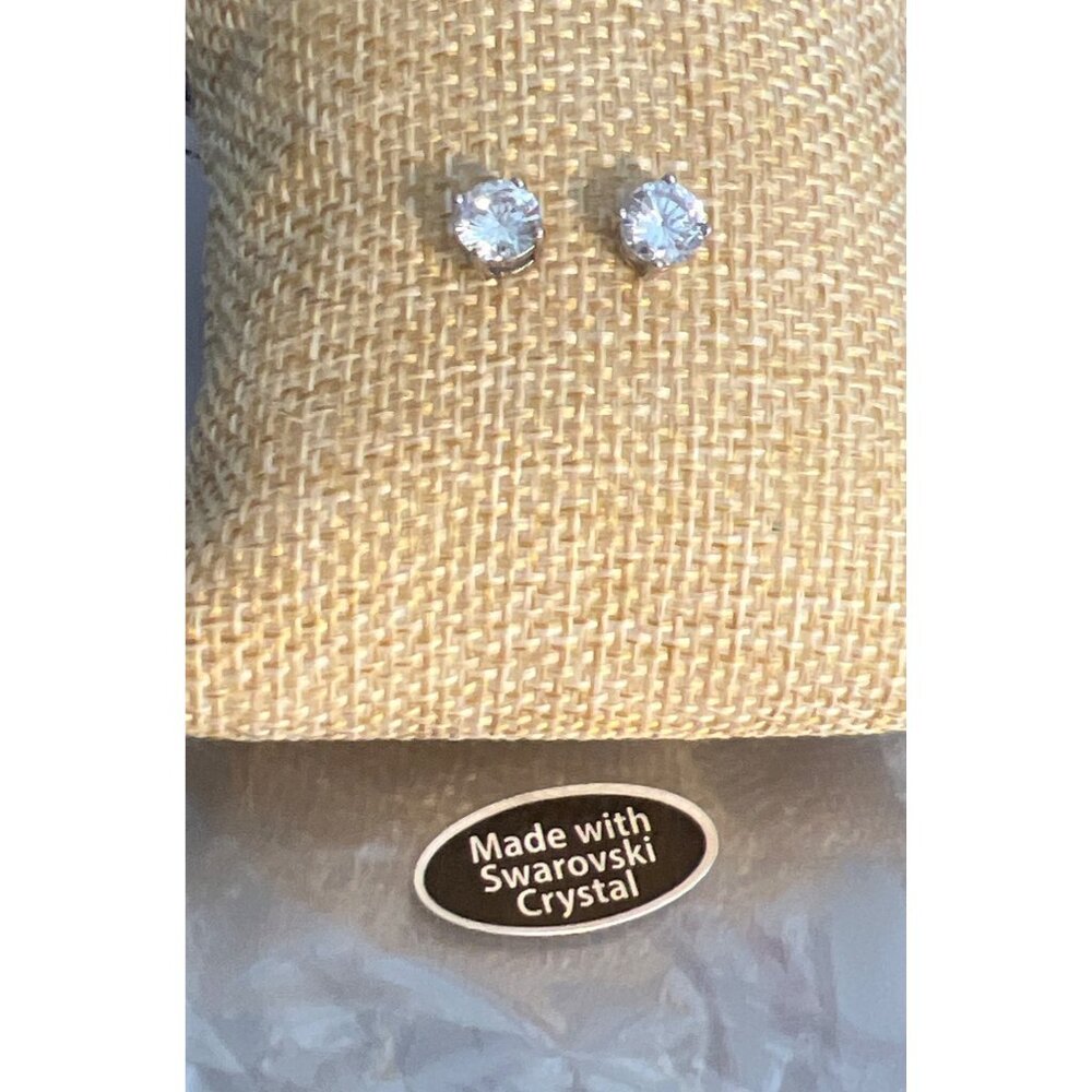Silver Tone Stud Earrings Clear Swarovski Crystal Pierced .25" Across NEW